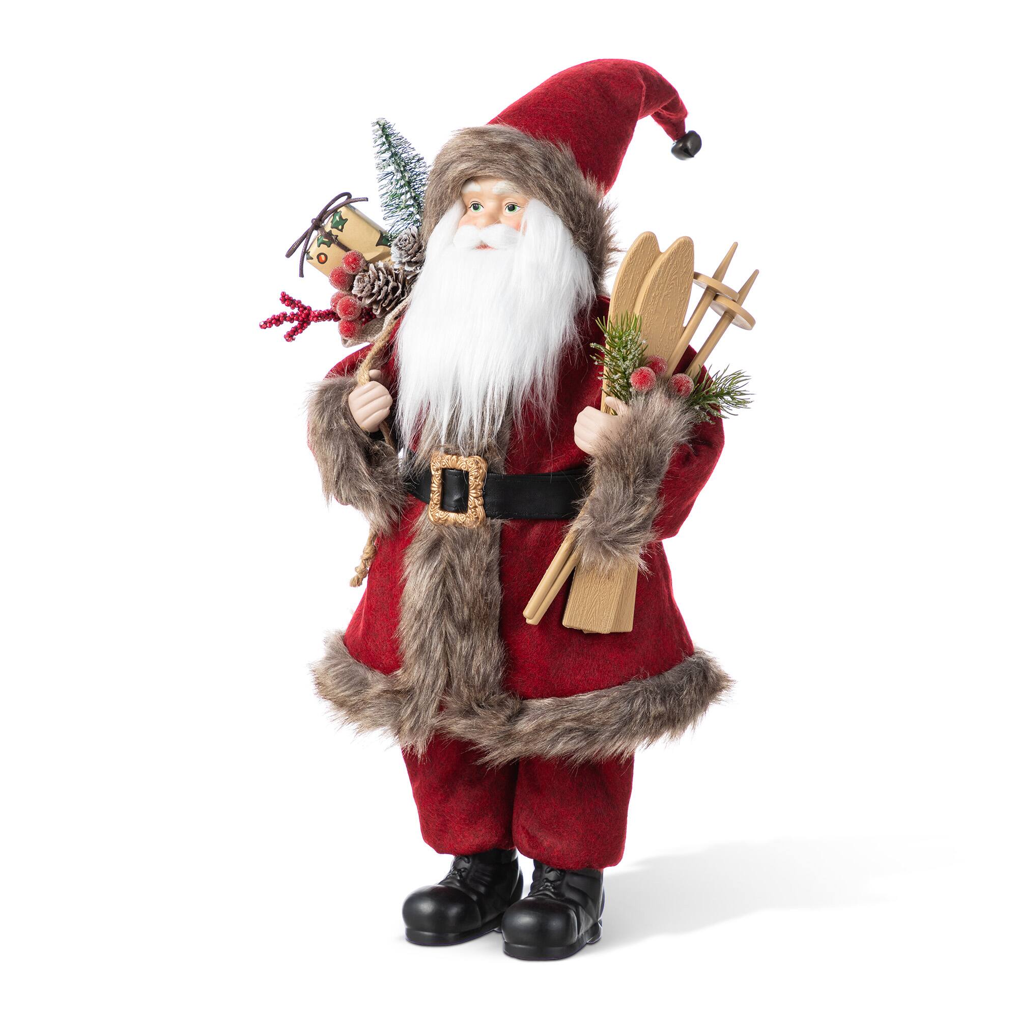 Glitzhome® 18"H Faux Fur Christmas Red Woodland Santa Figurine with Porcelain Face